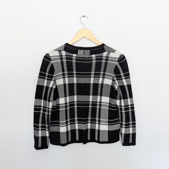 Liz Claiborne Petite Plaid Academia Cropped Cardigan Sweater - Picture 5 of 9